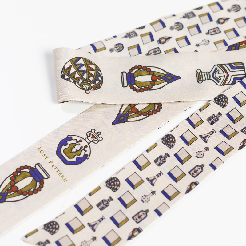 Silk Twill Skinny Scarf with Perfume Bottles in Champagne