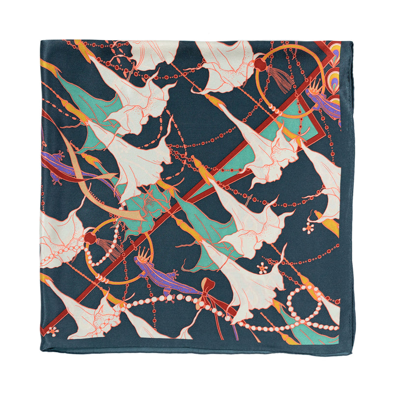 Silk Satin Square Scarf with Mandala in Periwinkle Blue 90