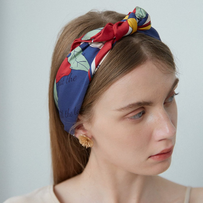 Square Silk Scarf with Parrots and Love Letter in Navy Blue and Red 60